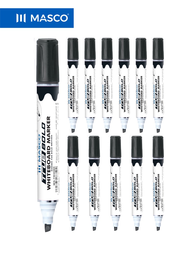 ماسكو قلم سبورة TRUE BOLD باللون الأسود، رأس مشطوف، كتابة عريضة، عبوة 12 قلم - Image 1